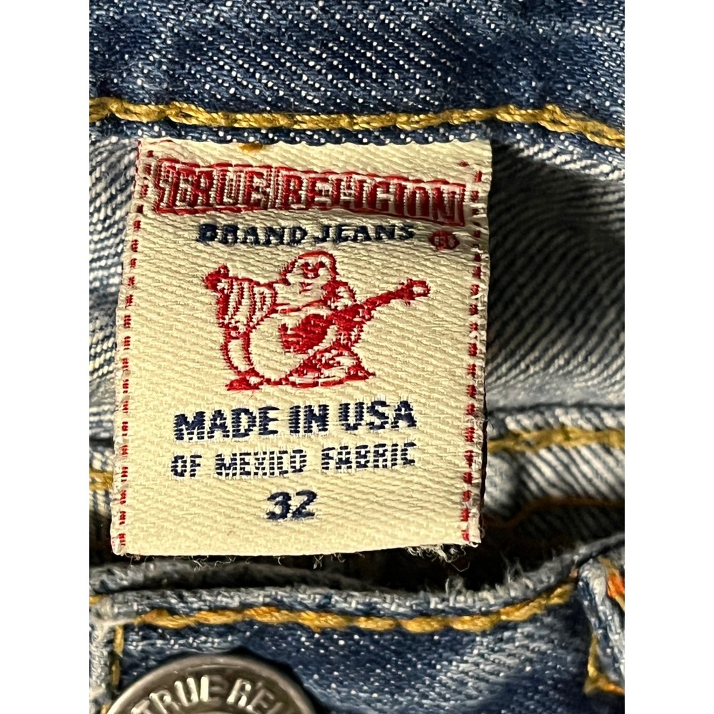 True Religion Billy Super T Mens Blue Straight Leg Jeans Size 32 Thick Stitch - Picture 10 of 15